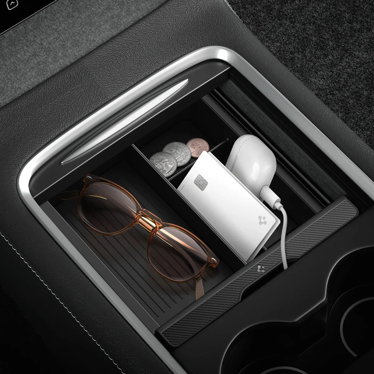 Tesla Series - Sliding Center Console Organizer Upper Tray | 4-Section